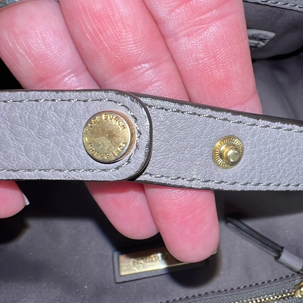 Tory Burch women’s half moon gray leather tote - Picture 13 of 16